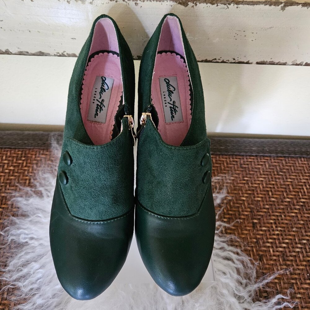 Lulu Hun-Women`s Green Suede Heel Zipper Booties